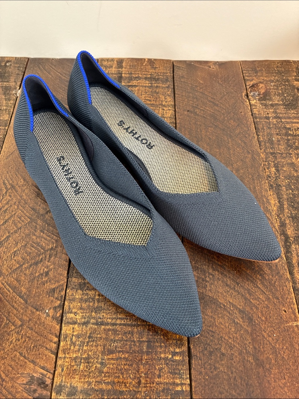Rothy's 8 The Point Knit Flats Navy/Royal Blue Trim Slip On Washable